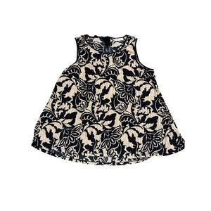 Susan Graver Navy Cream Sleeveless Pleated Blouse with Bow Size Large